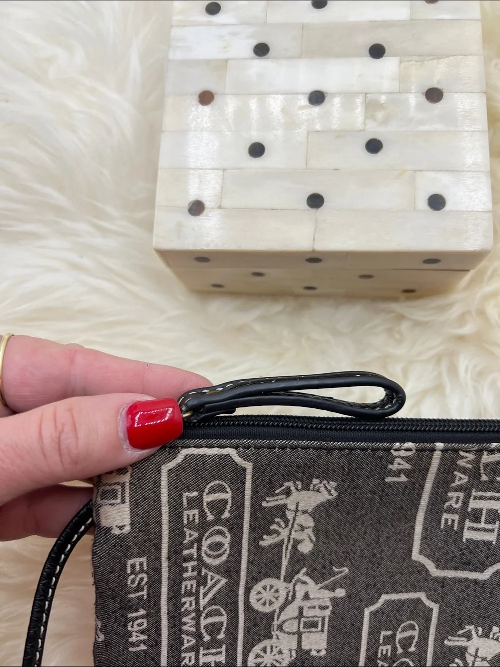 Coach Gray and Black Signature Canvas Wristlet